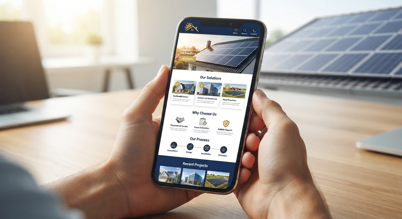 Instalação industrial de grande porte com painéis fotovoltaicos alinhados