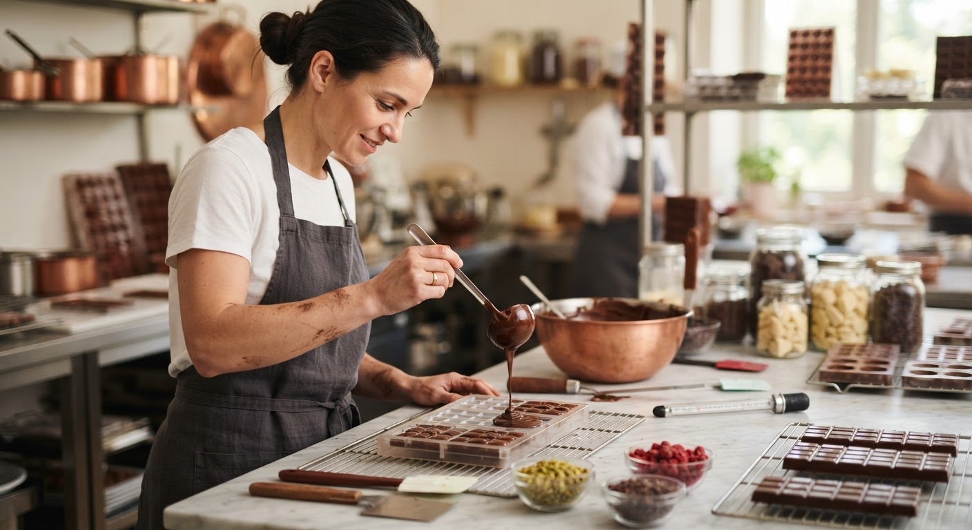 Bombons finos artesanais com acabamento brilhoso e detalhes gourmet