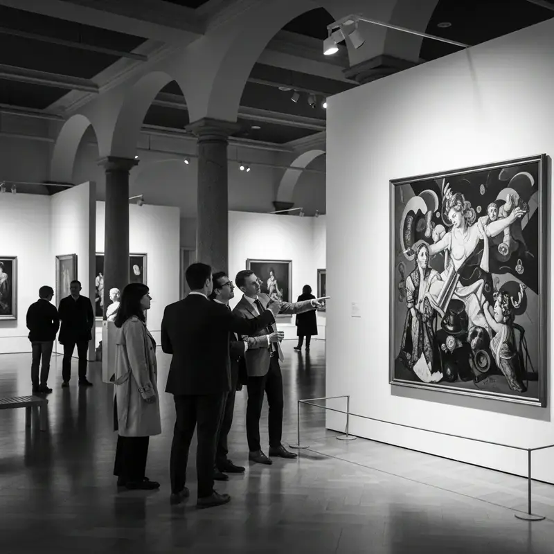 Pessoas interagindo com uma instalação de arte moderna, simbolizando inovação cultural.