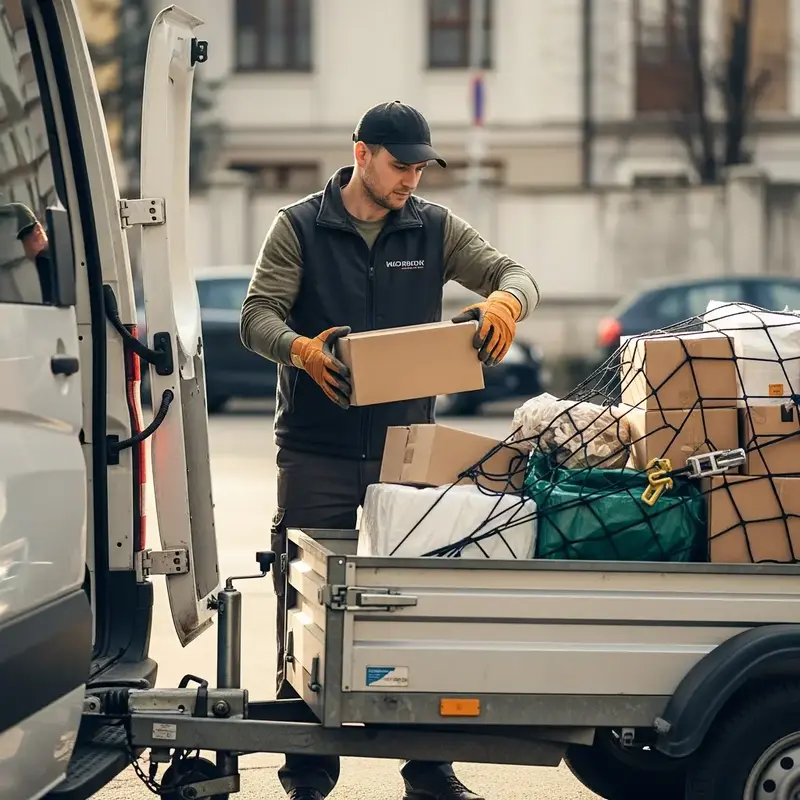 Caixas de mercadorias sendo entregues por um entregador uniformizado