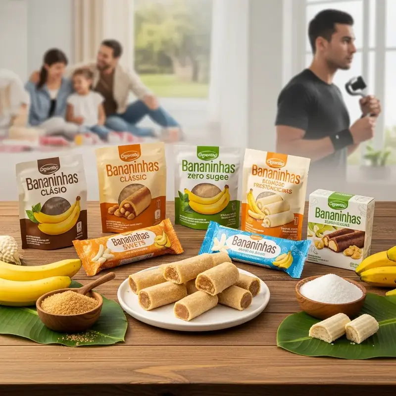 Embalagem de bananinha Yelo zero açúcar, com detalhes em verde e fundo claro.
