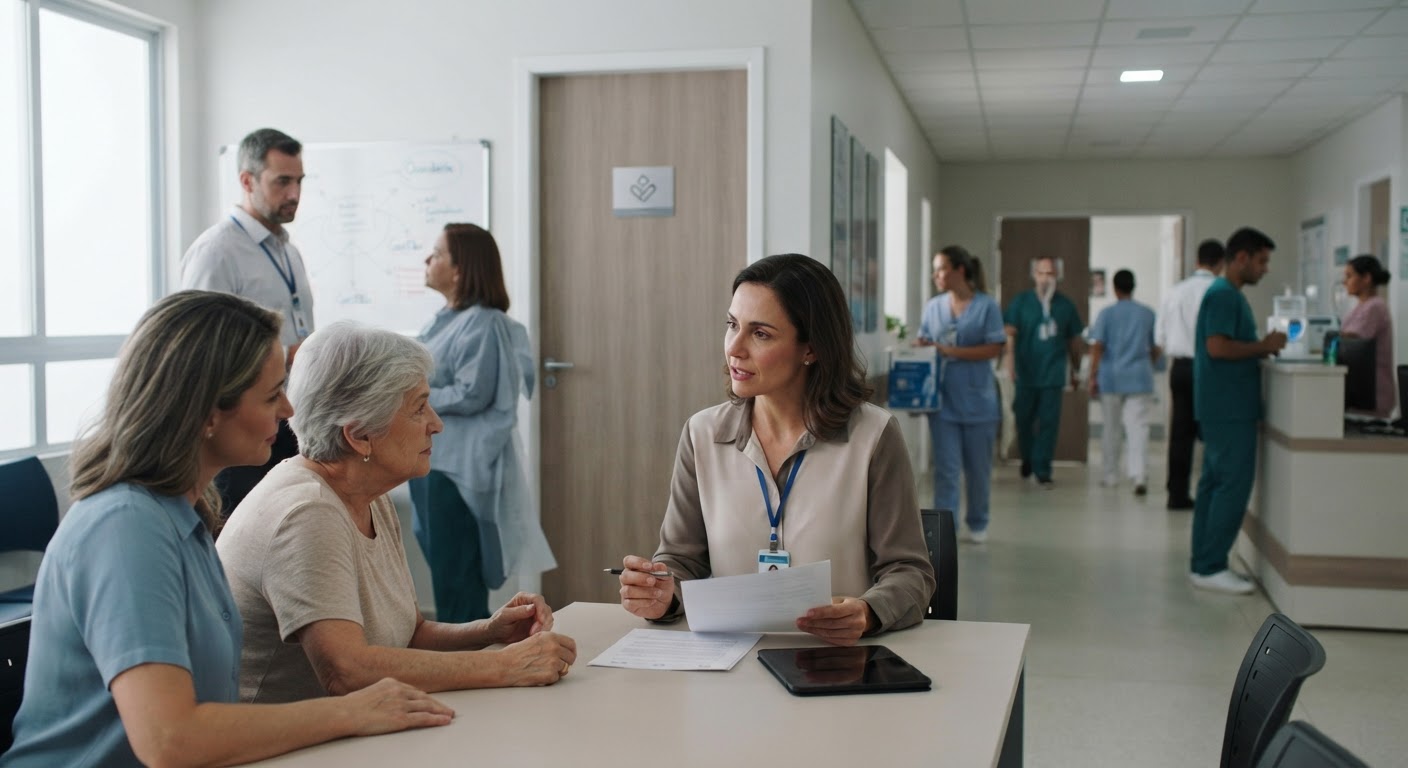 Colaboradora da ouvidoria registrando as solicitações de um paciente com atenção, cuidado e empatia