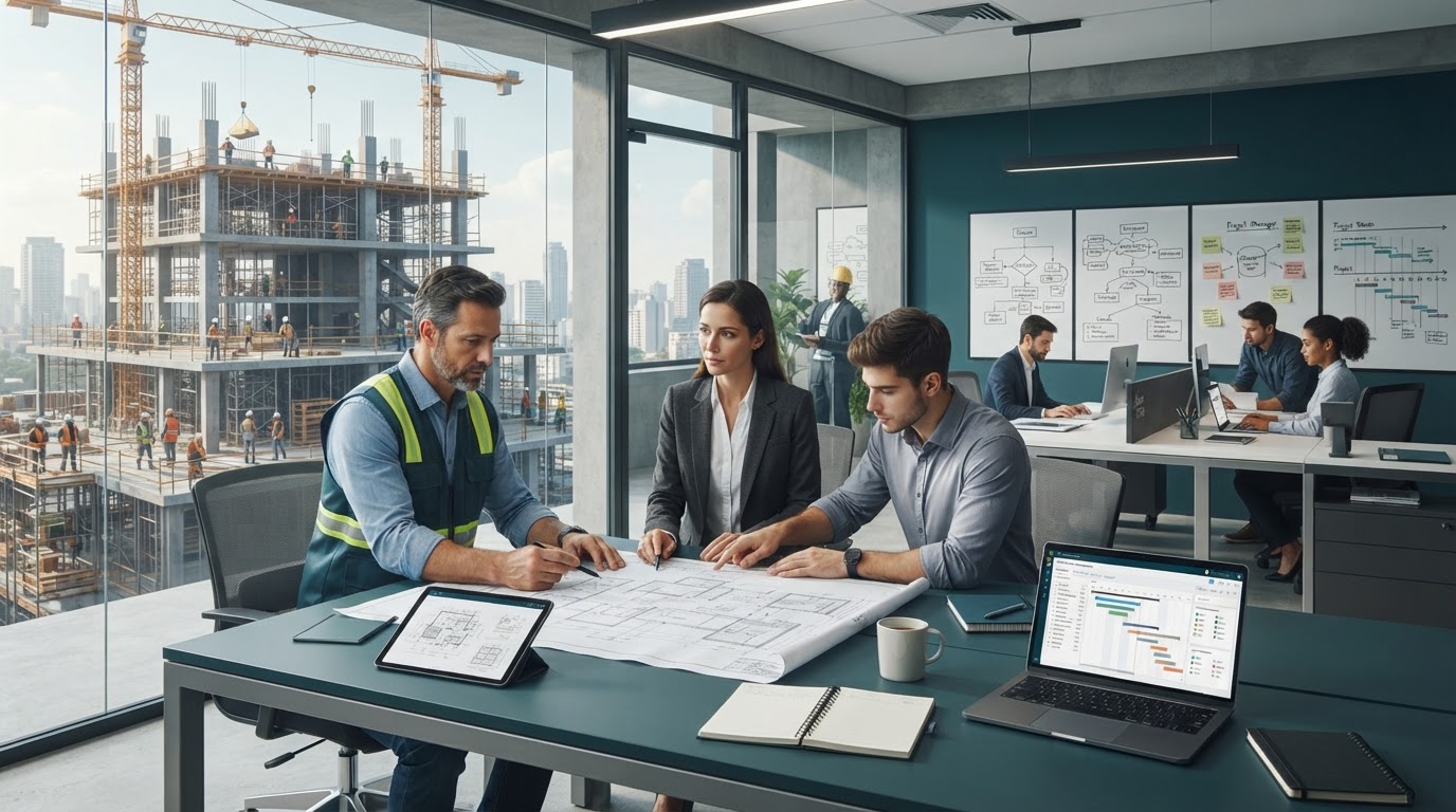 Profissional de engenharia analisando esquemas de processos industriais em tela digital