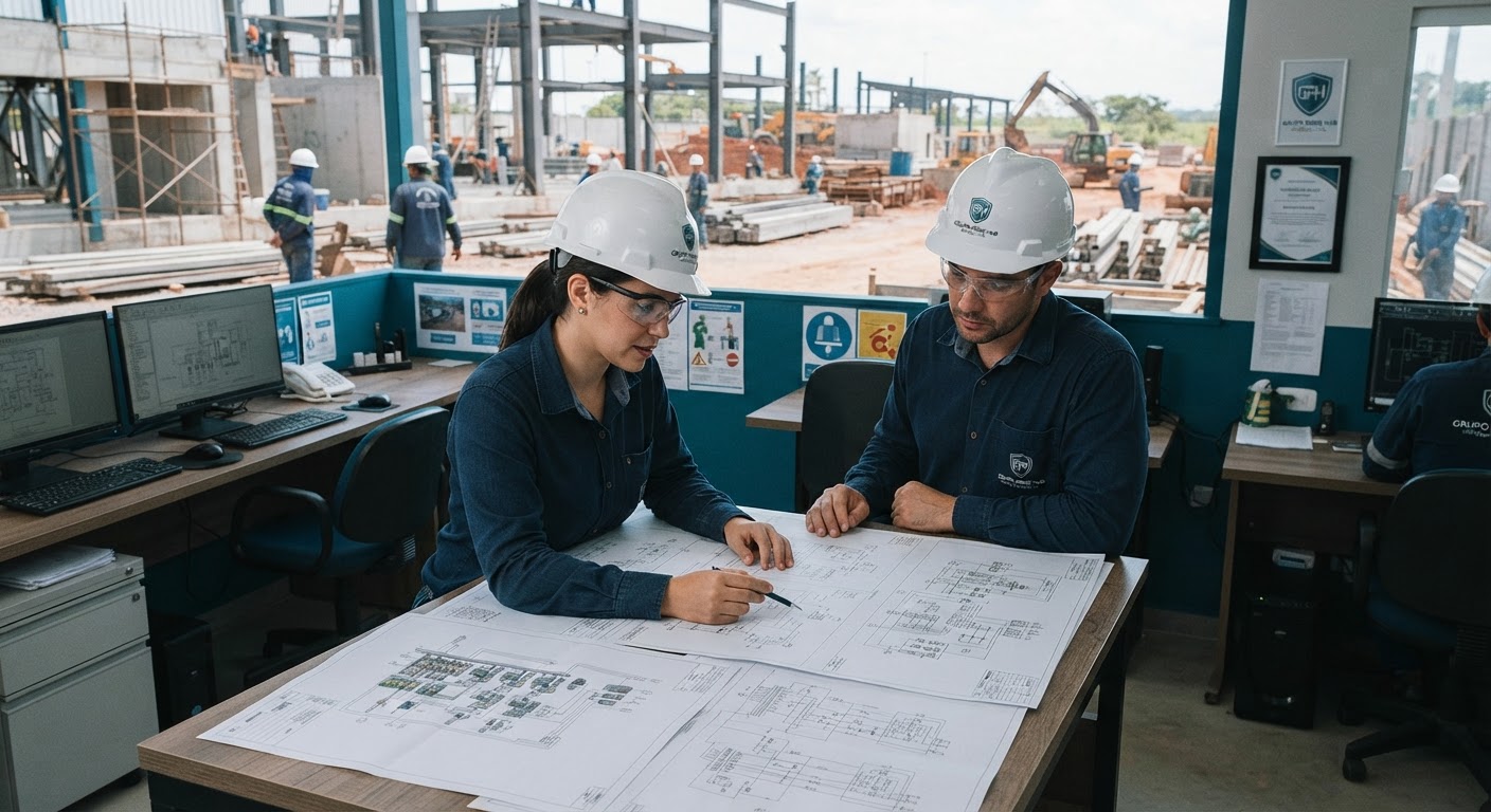 Painel elétrico de automação industrial moderno com fiação técnica de alta precisão organizada e luzes indicadoras de sistema ativo.