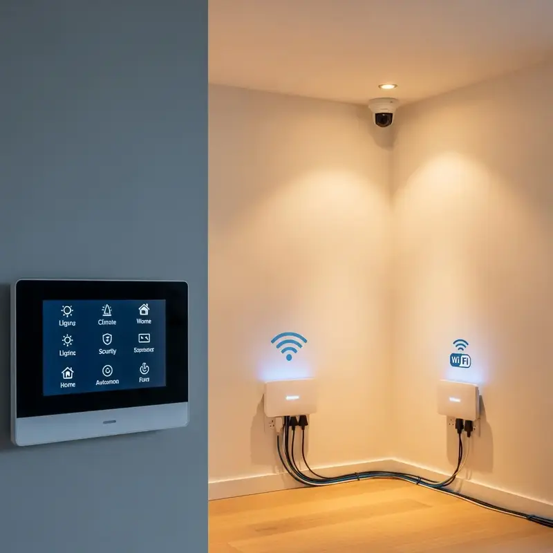 Roteador Wi-Fi moderno com luzes indicadoras de conexão, em um ambiente doméstrico.
