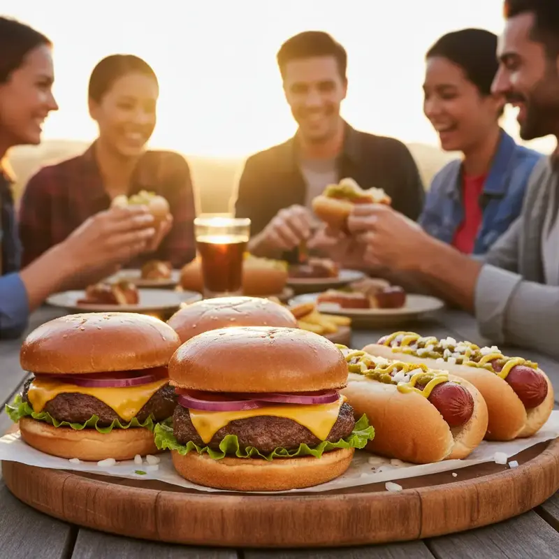 Mesa com sanduíches naturais, mini pães de queijo e porções de frios para um lanche.