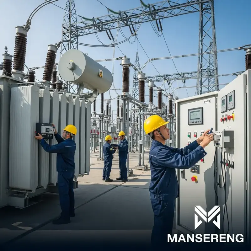 Engenheiro realizando comissionamento em equipamento elétrico