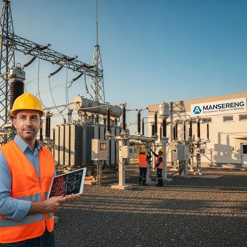 Técnicos realizando manutenção em subestação elétrica