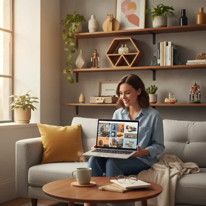 Itens de decoração e utilidades para casa, como almofadas e organizadores.
