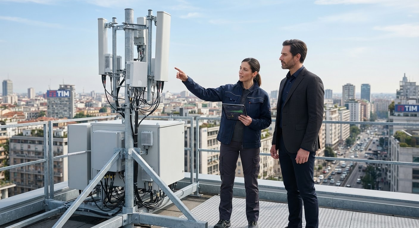 Estrutura moderna de antenas de transmissão de dados móveis sob o céu azul