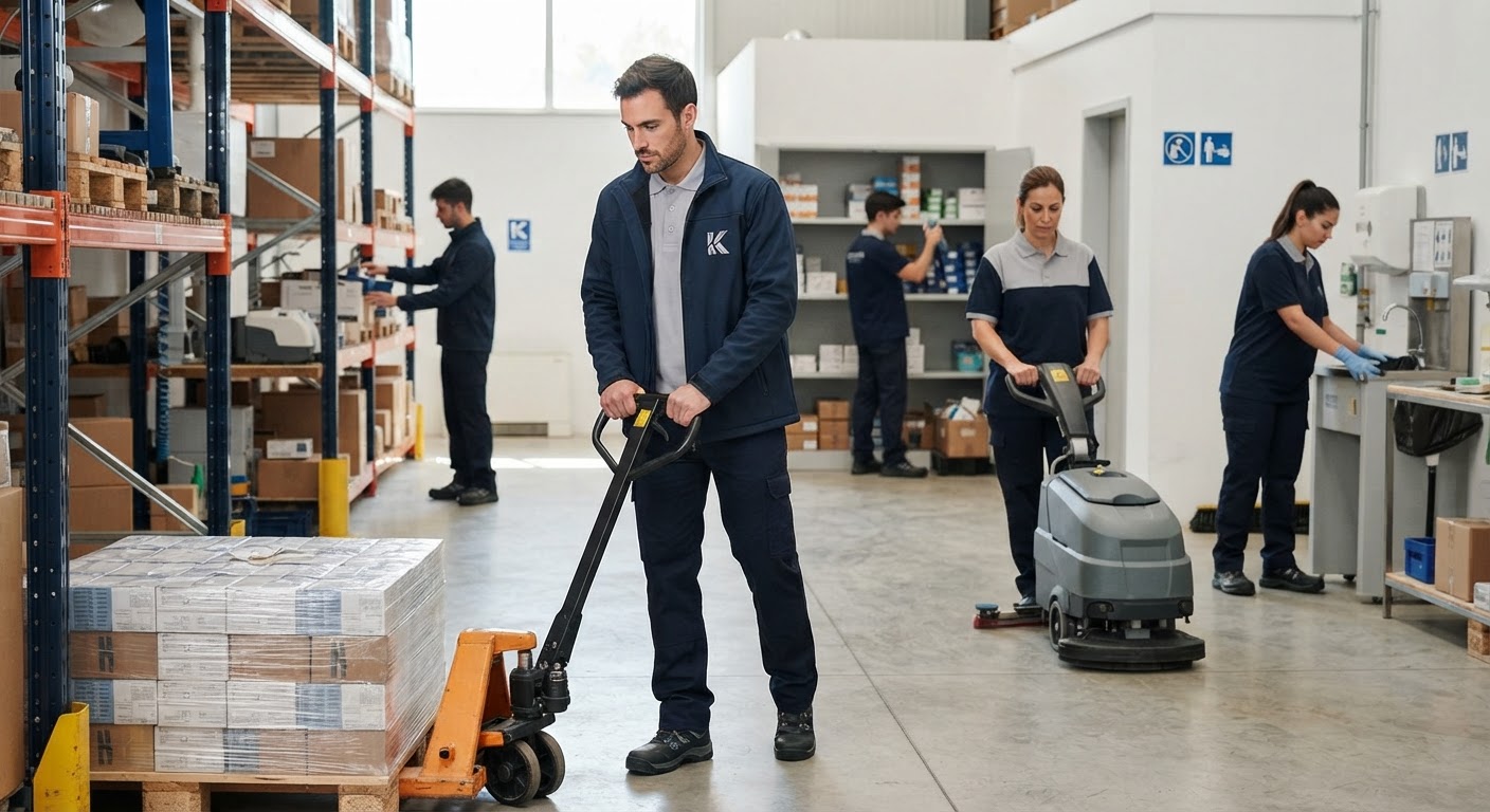 Supervisor técnico acompanhando operações e inspecionando padrões de segurança em ambiente corporativo