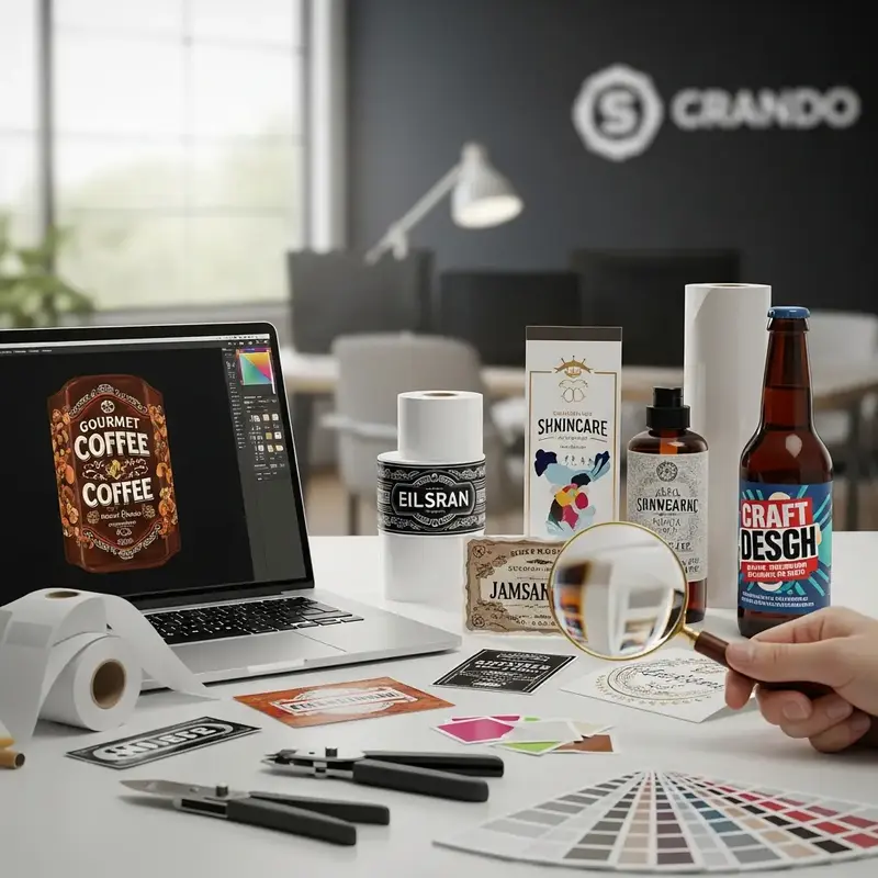 Rótulo de produto com design moderno e cores vibrantes, aplicado em uma embalagem.