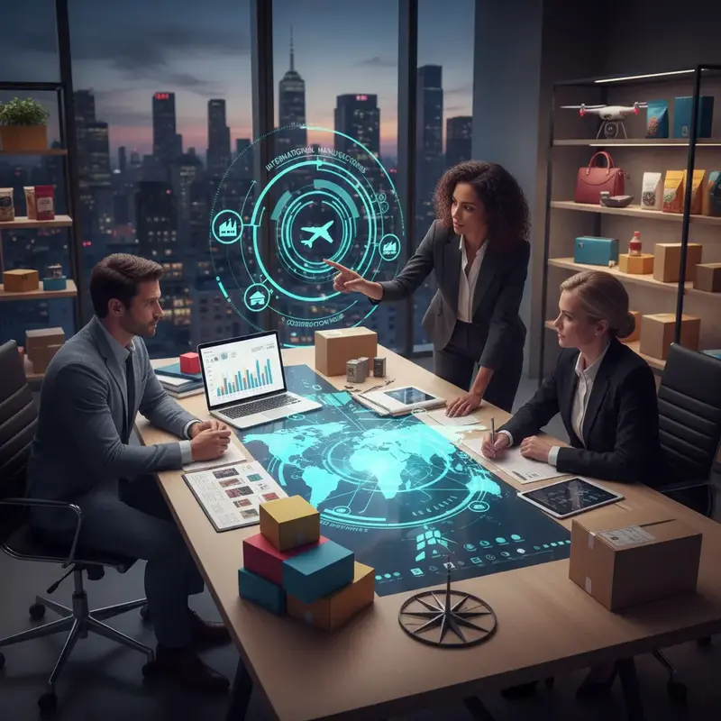 Variedade de dispositivos eletrônicos modernos como smartphones, fones de ouvido e smartwatches.