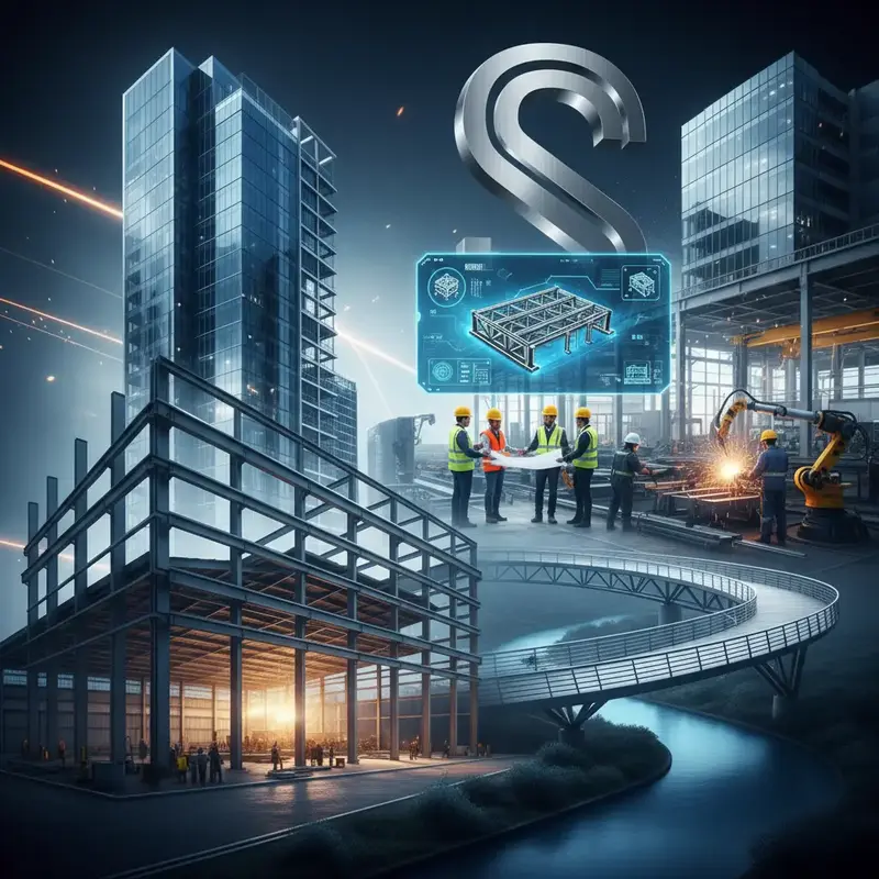 Galpão industrial com estrutura metálica aparente e telhado em construção