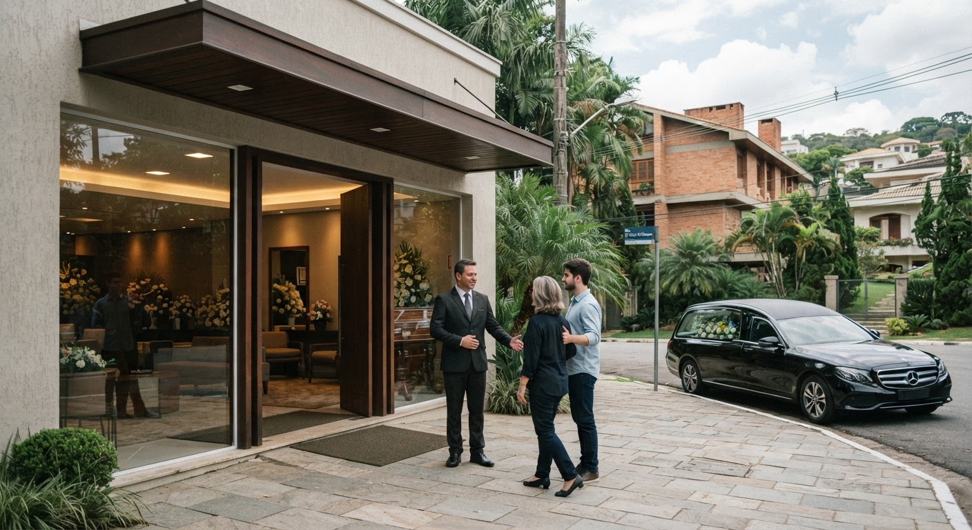 Arranjo delicado e sereno de rosas e lírios brancos sobre mesa de madeira polida
