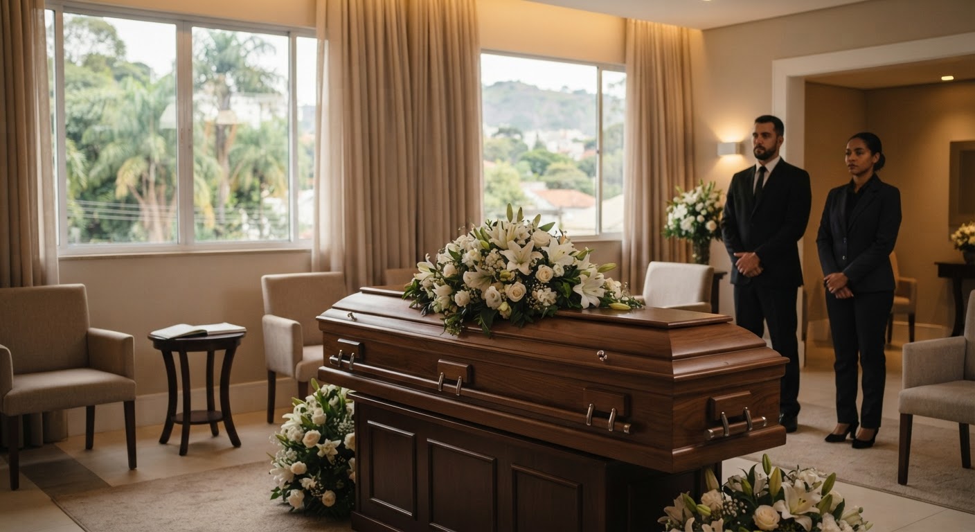 Veículo de translado funerário moderno e discreto preparado para transporte seguro