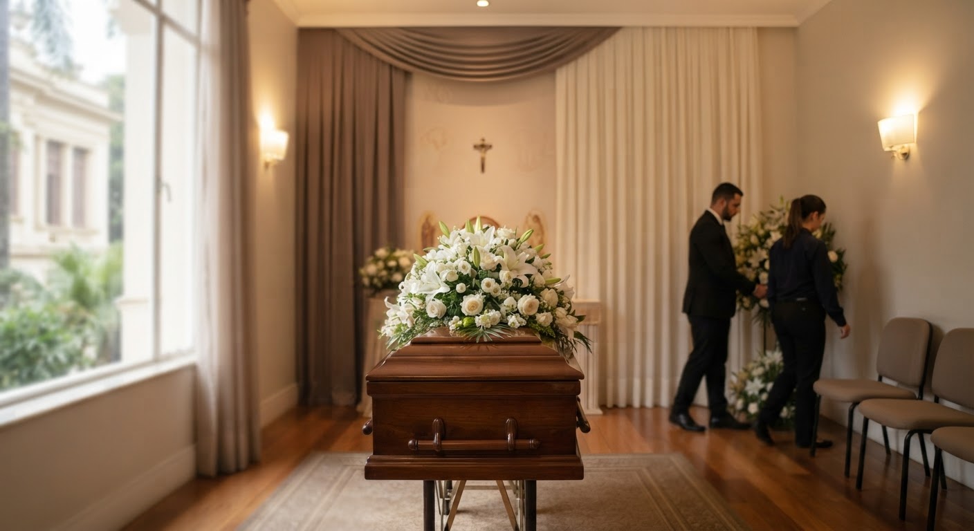 Veículo de assistência funerária moderno estacionado de maneira discreta