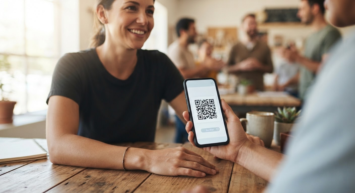 Ilustração representativa de celular exibindo transação segura de doação via PIX com QR code.