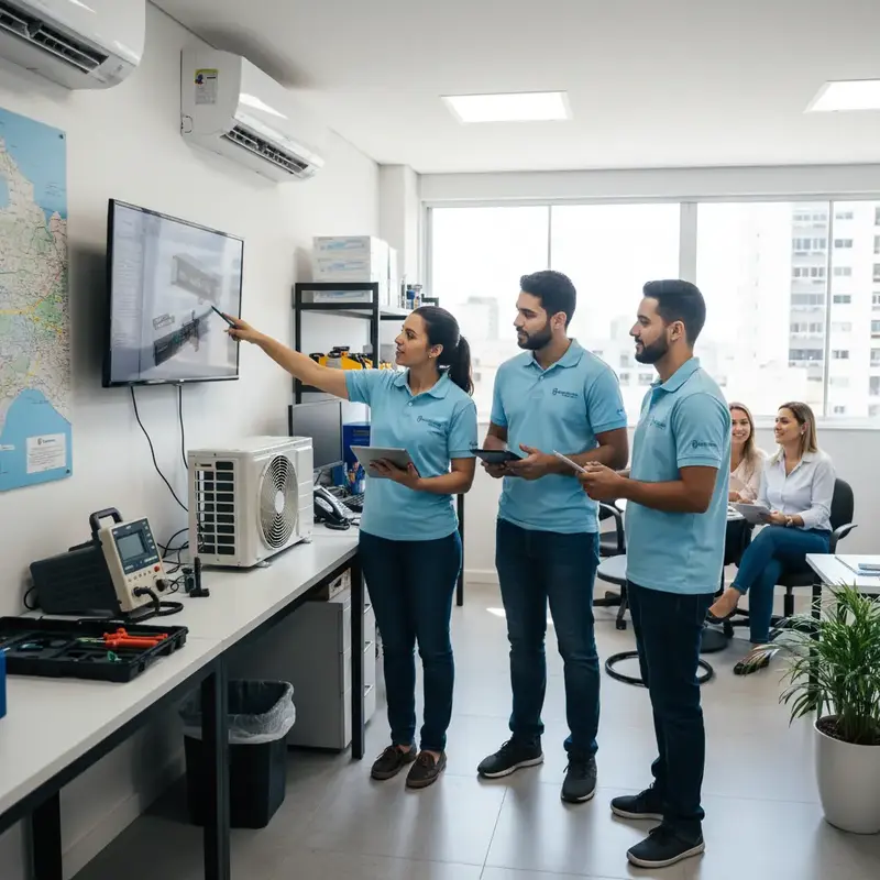 Técnico verificando sistema de refrigeração com ferramentas
