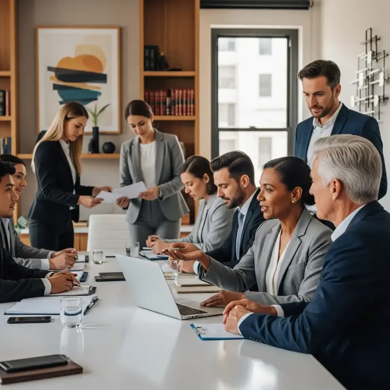 Equipe de advogados em ambiente de trabalho colaborativo e moderno